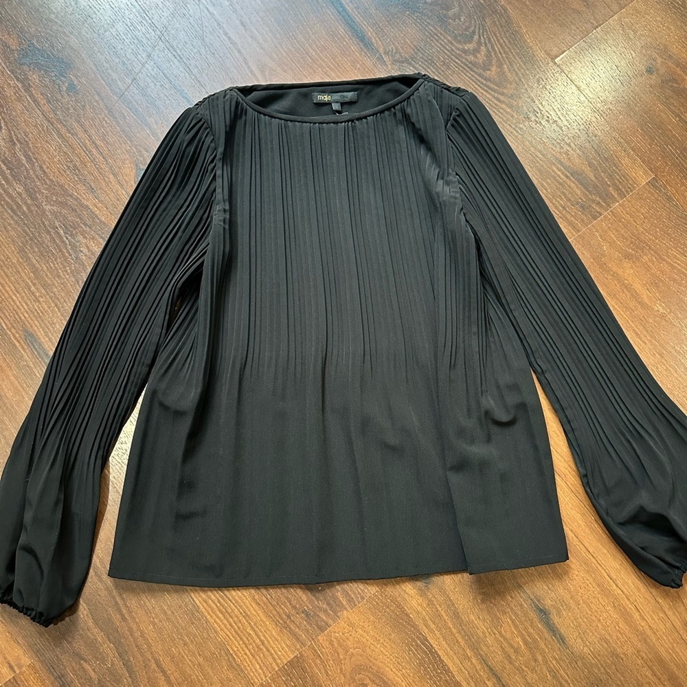 Maje boho pleated black blouse in size 1 Y2K